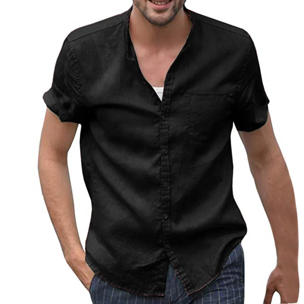 

Feitong Shirt Men Baggy Cotton Linen Male Shirt 2019 Summer Autumn Solid Short Sleeve Button Retro Streetwear Shirts Tops Blouse