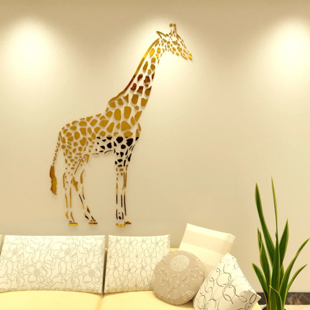 Акриловые 3D наклейки на стену с жирафом для детской комнаты, гостиной, зеркало в форме жирафа, настенные Стикеры для спальни, абстрактные DIY художественные настенные украшения