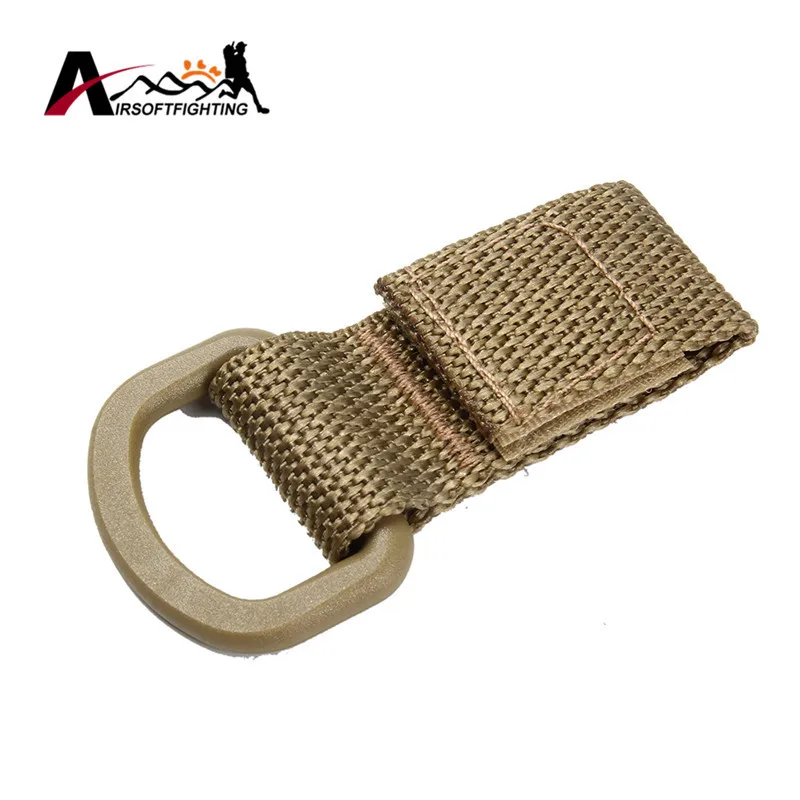 Tactical Nylon Molle Webbing Belt D-Ring Carabiner Buckle Outdoor Camping Hiking Backpack Keychain Hanger Key Hook - Цвет: Khaki