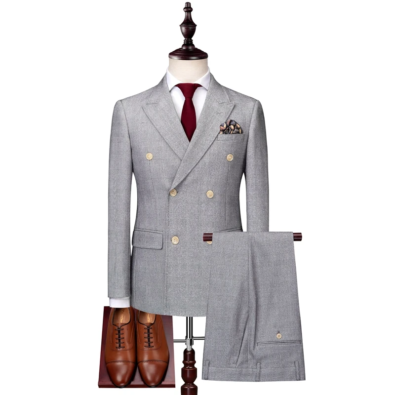 Новинка, серый мужской комплект из 3 предметов, двубортный мужской пиджак с жилетом и штанами, размер S-3XL