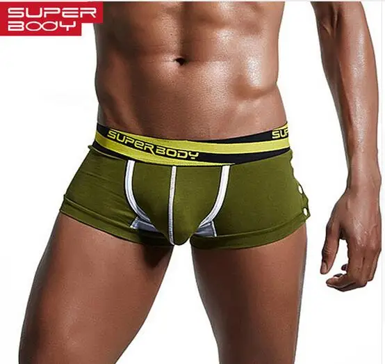 

High quality brand SUPERBODY Male gay Underwear Men Boxer Shorts Low Waist U convex Pouch Men sexy Boxers Fashion Side Buckle