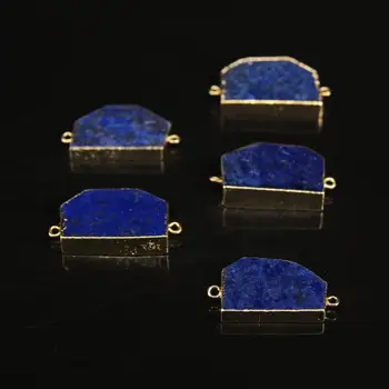 

5pcs/lot,Natural Blue Lapis lazuli Freeform Slab Connector,Gold edged Raw Lapis Hexagon Slice Nugget Pendant Necklaces crafts