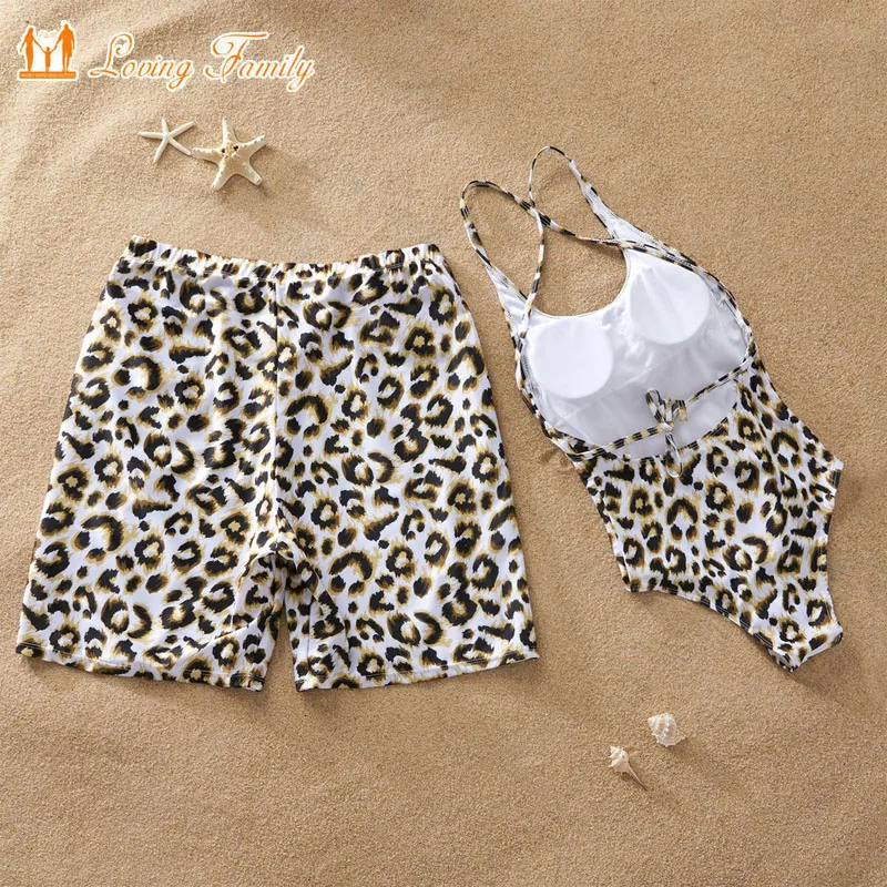 

Leopard Print Mother Daughter Bikini Family Matching Swimwear Kids Swimsuit Women One Piece Swim Men Boy Dad Son Beach Shorts