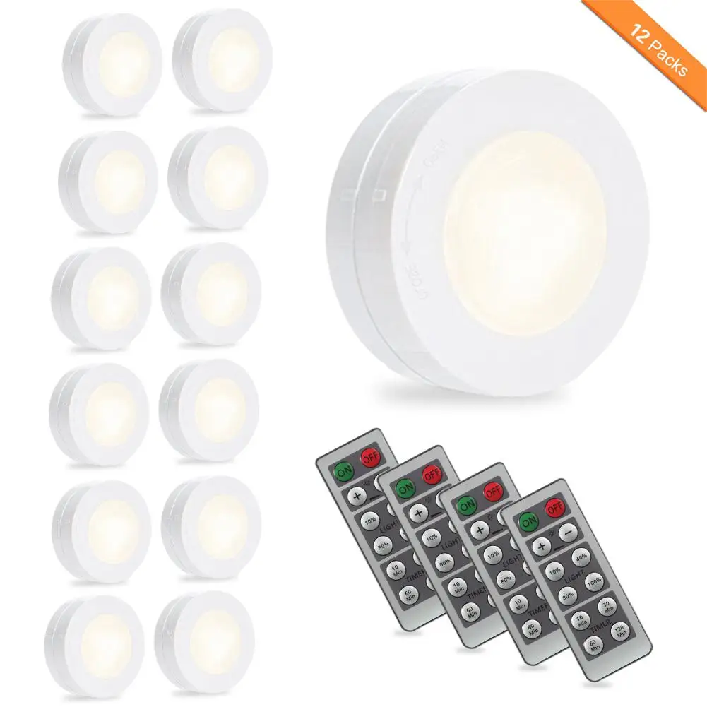 LumiParty 12PCS Wireless LED Puck Night Light Set Dimmer Timer Battery Powered LightRemote Control Suitable for Kitchen Cabinet | Освещение