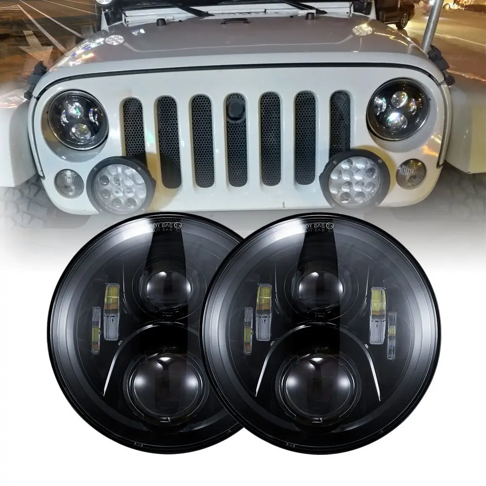 2X7 дюймов круглый светодиодный прожектор для Jeep Wrangler JK TJ LJ lada niva 4x4 suzuki samurai Hummer H1 H2