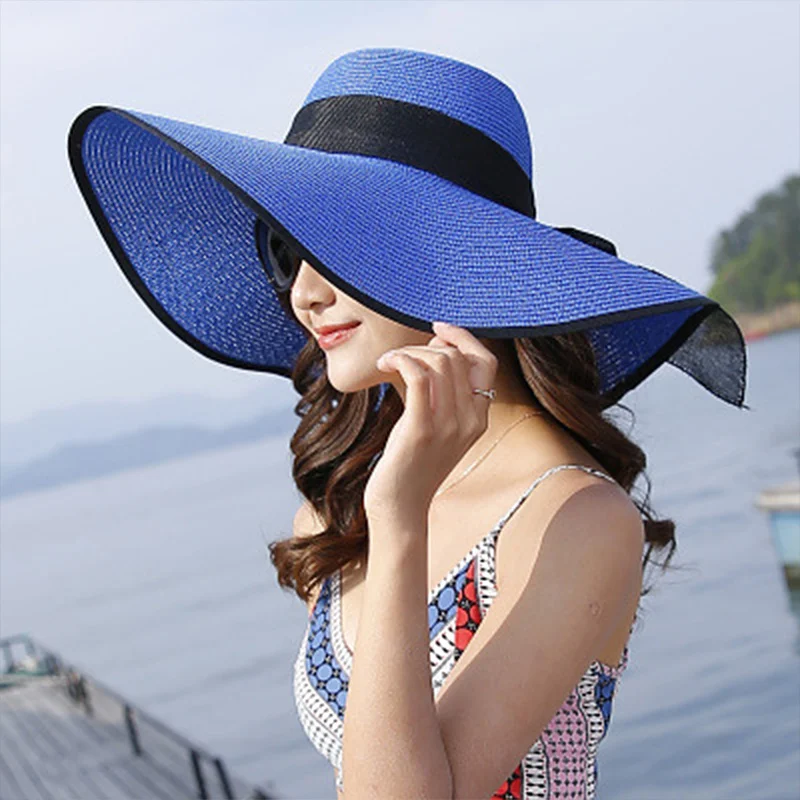 

Brand Large Brim Raffia Straw Hat Sun Hat Beach Women Hat Summer UV Protect Travel Vacation Casual Hat Female Sunshade