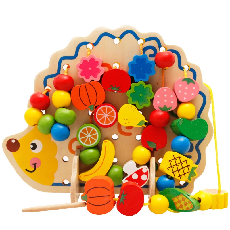 

Lacing Hedgehog with Fruits Beads - Find Motor Skills Game -Wooden Lacing Toys