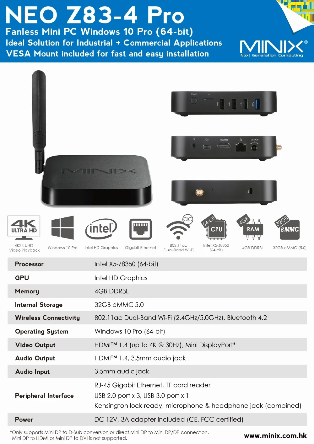 MINIX NEO Z83-4 Pro - Spec Sheet