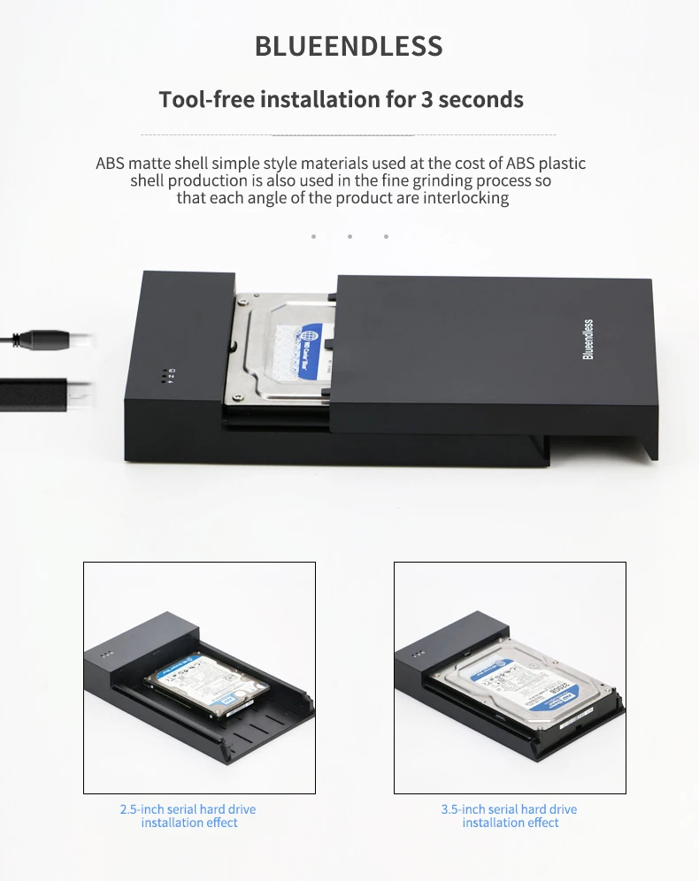 Blueendless 3," Hdd чехол внешний корпус для жесткого диска Пластик 12V 2A Sata USB 3,0 док-станция для жесткого диска AC штепсельная вилка Hdd Caddy жесткий диск Externo