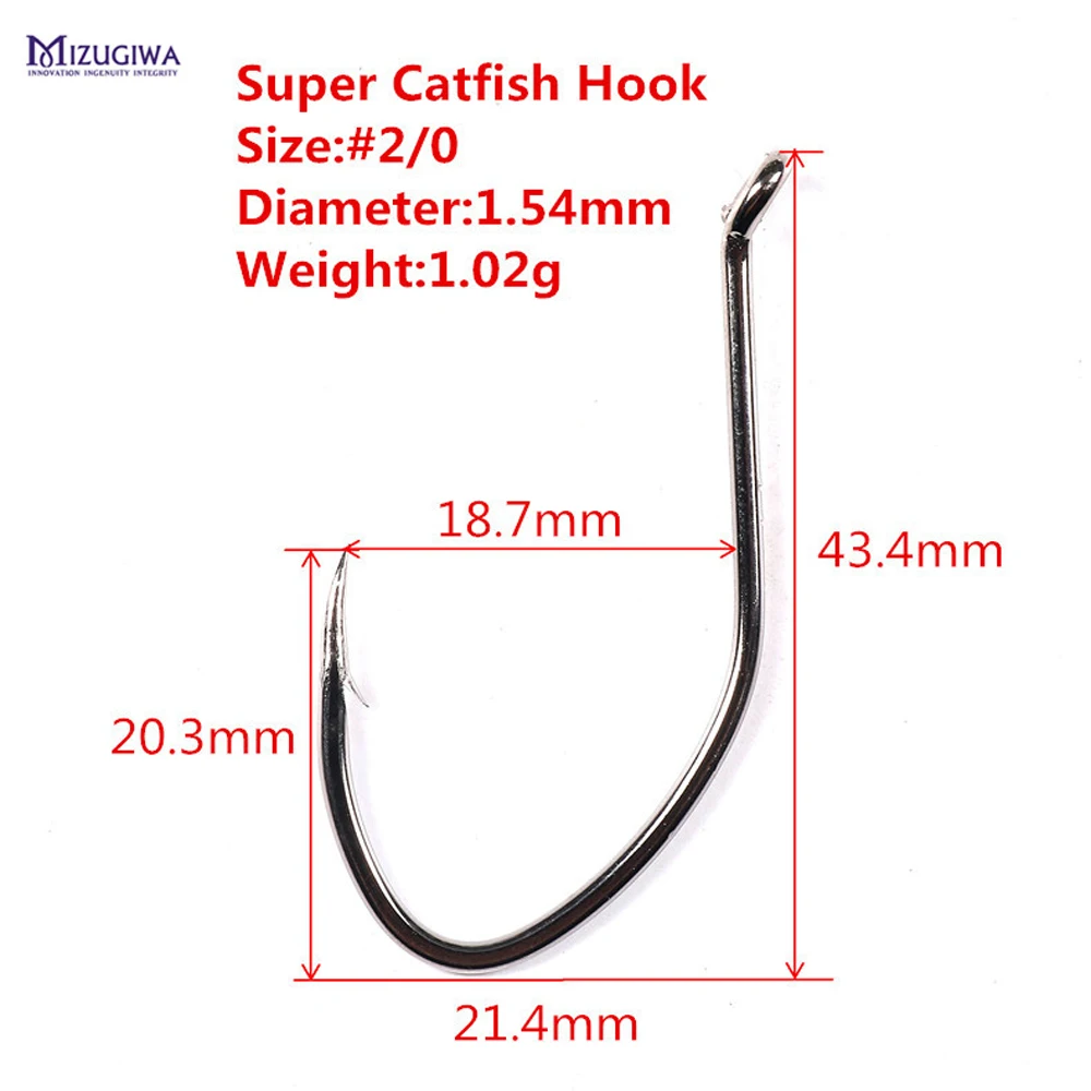 

50 pcs Mizugiwa 1/0 2/0 Fishing Hook Super Catfish Hook Fishing Sharp Hook Tackle Fishhook Pesca Heavy Gauge Black Nickel