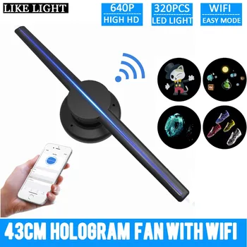 

free shipping 42cm/16.54" Wifi 3D Holographic Projector Hologram Player LED Display Fan Advertising Light APP Control for inddor
