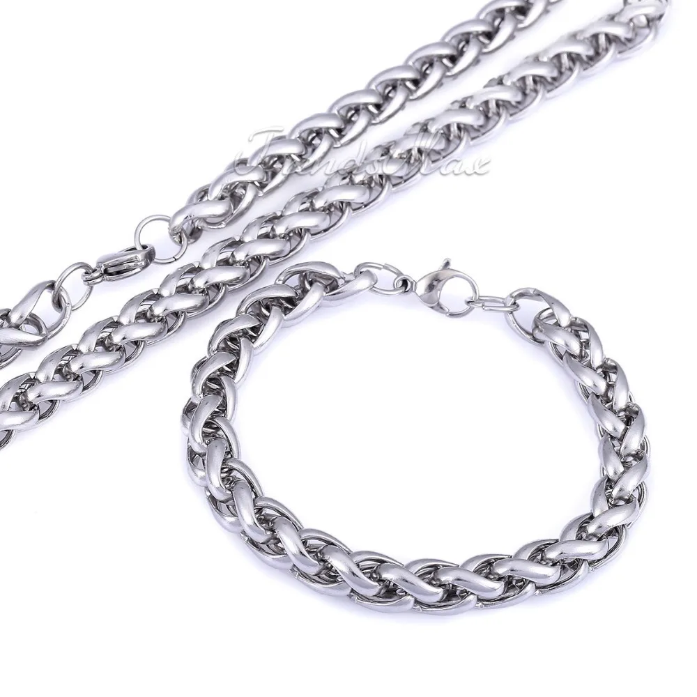 Trendsmax 10mm Wide Silver Tone Braided Wheat Link Mens Chain Stainless