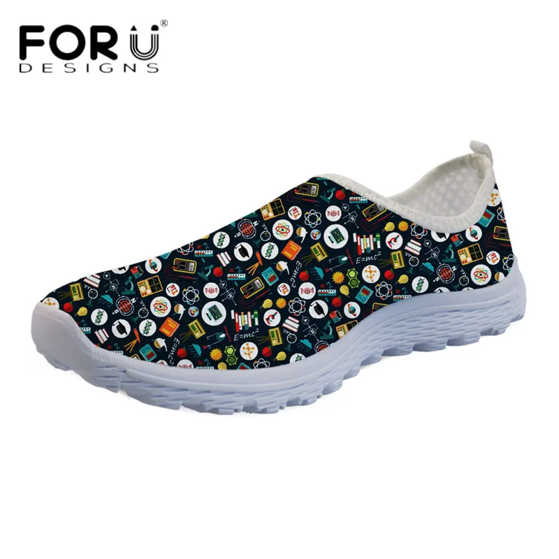 

FORUDESIGNS New Fashion Women Shoes Cartoon Teacher Puzzle Design Breathable Flats Light Mesh Summer Walking Sneakers for Ladies