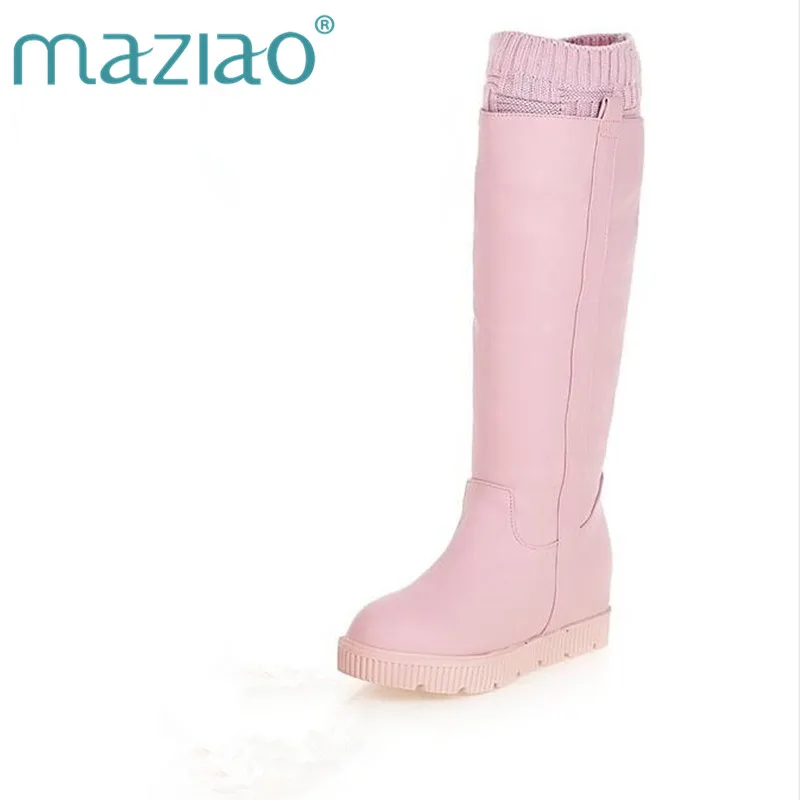 MAZIAO/женские милые розовые зимние сапоги с высоким голенищем Утепленные на