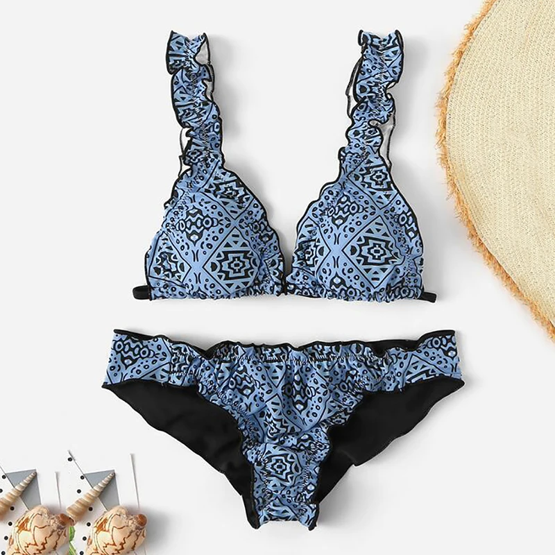 

Ruffled Floral Print Bikini Sets Women Mujer 2019 Fashion Sexy Swimwear Women Swimsuit Brazilian Bikini Set Two Pieces Biquinis