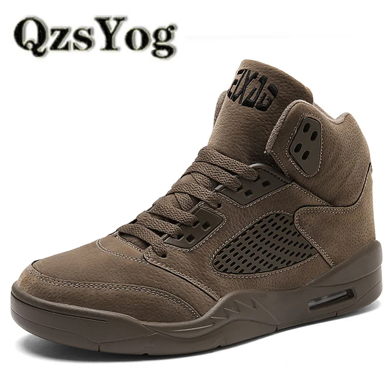

QzsYog High Top Sport Basketball Shoes For Men Air Cushion Sneakers Outdoor Breathable Ankle Boots Basket Hombre Athletic Black