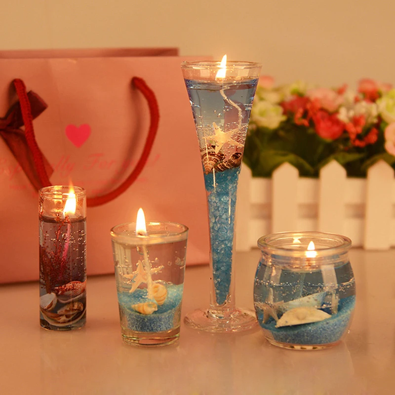 Свеча океан раковины желе свечи набор искусство свечи со стеклом бездымного дома Свадьба День Рождения Вечеринка Валентина украшения 6 цветов