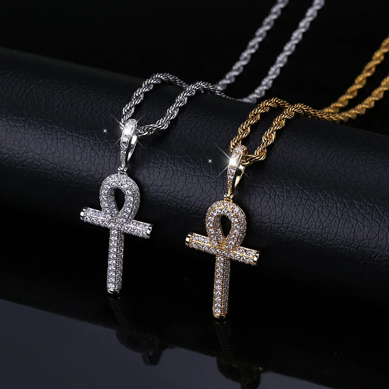 Hip-Hop-AAA-CZ-Stone-Paved-Bling-Iced-Out-Ankh-Cross-Pendants-Necklace-for-Men-Women