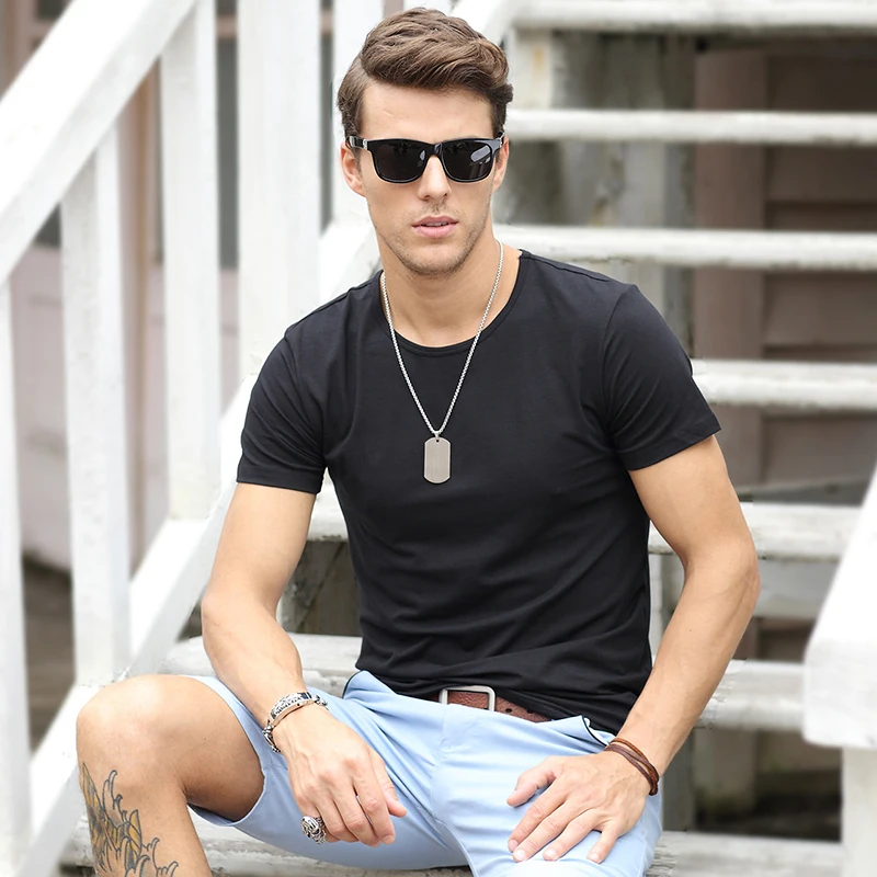 Футболка мужчины хлопок фитнес топы белые футболки slim fit обычная футболка с