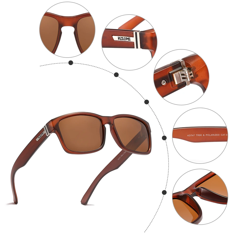 KDEAM Classic Polarized Sunglasses Men UV Protection TR90 Unbreakable Frame Square Oversized Outdoor Eyewear Women KD747-C5