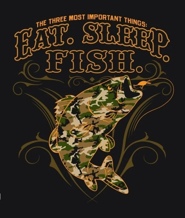 EAT SLEEP FISH CAMOUFLAGED BLACK TEE SHIRT SIZE XXL men women adult T317 fishing