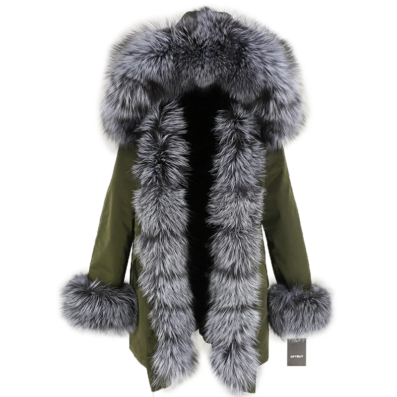 OFTBUY, водонепроницаемая длинная парка, зимняя куртка, для женщин, натуральный мех, пальто, натуральный Лисий мех, воротник, капюшон, толстая, теплая, уличная, съемная, Новинка