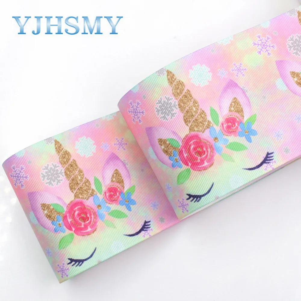 

YJHD MY I-19525-1328 75mm 10 yards Cartoon unicorn Thread belt Ribbons,DIY bow cap accessories and decorations