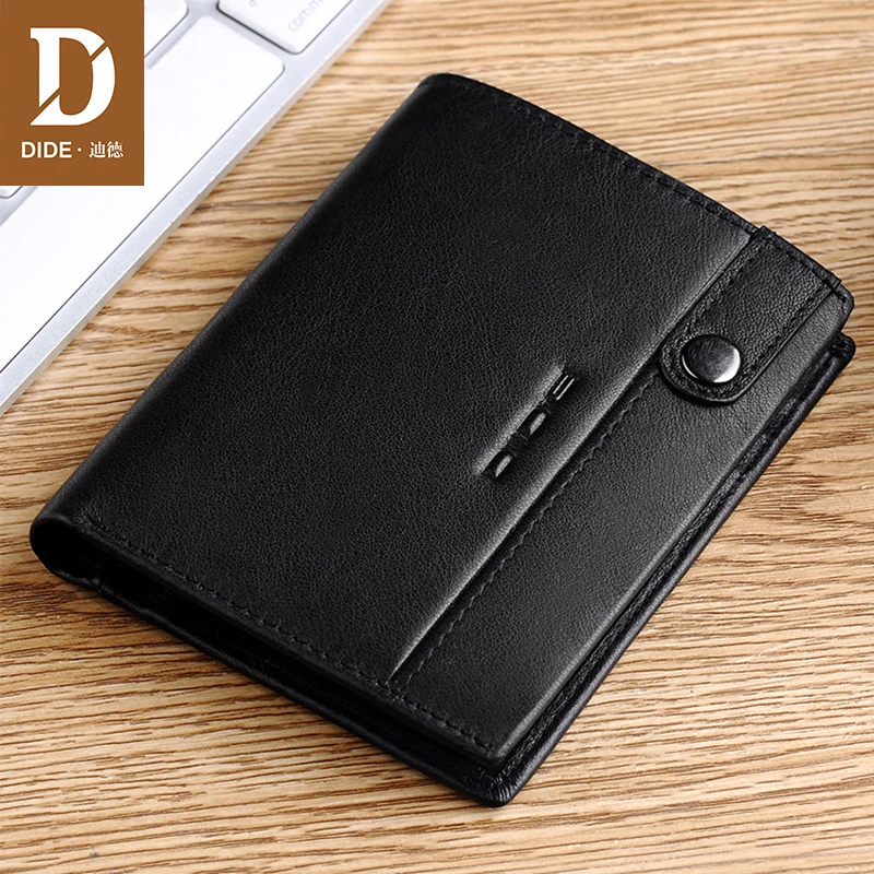 

DIDE Fashion Designer 100% Genuine Leather Cowhide Black Wallet Men and Women Short Wallet Purse Card Holder Male Wallets