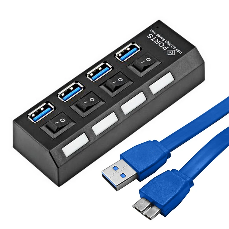 DHL или EMS 100 шт. Новые 4 порта с переключателем ВКЛ/ВЫКЛ для настольного ноутбука ЕС AC адаптер питания USB 3,0 концентратор USB адаптер
