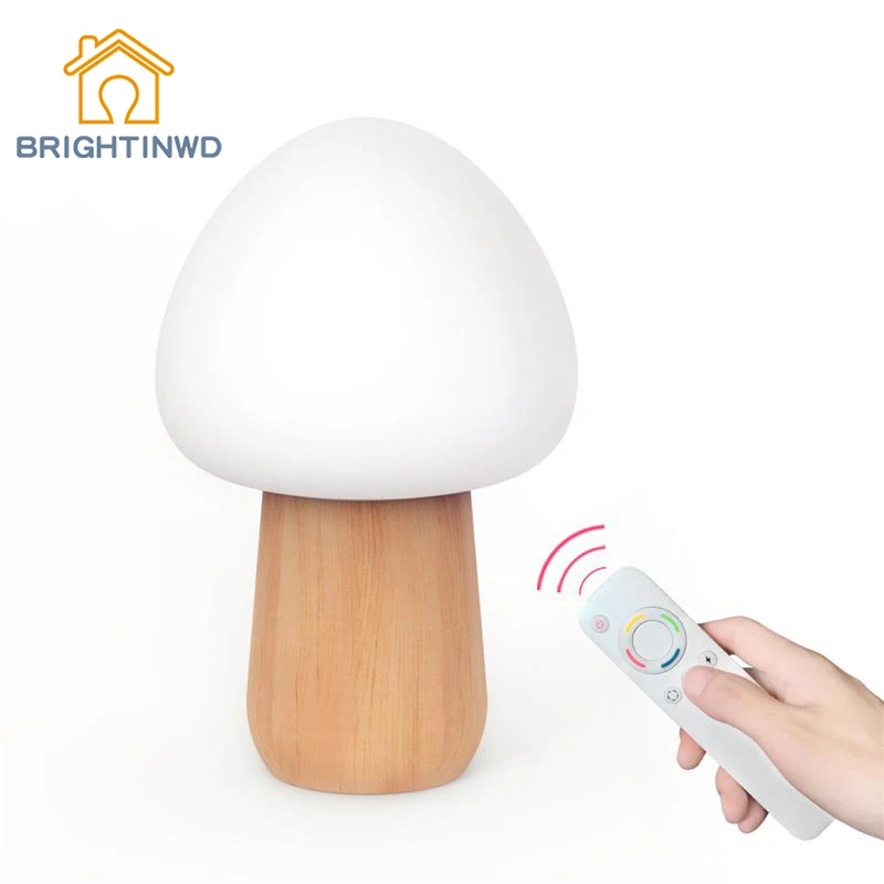 

BRIGHTINWD Rechargeable Remote Control Colorful Night Light Solid Wood Base Small Table Lamp Baby Night Eye Protection Lamp