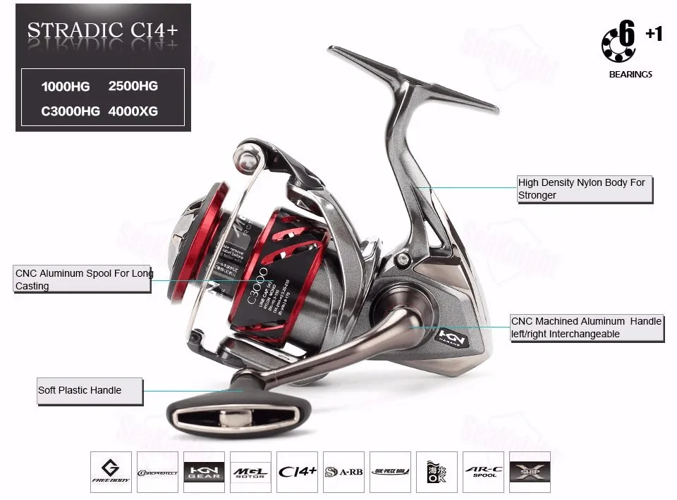 Оригинальная SHIMANO STRADIC CI4+ 1000HG 2500HG C3000HG 4000XG спиннинговая Рыболовная катушка 6+ 1BB высокоскоростная X-Ship MGL ROTOR спиннинговая катушка