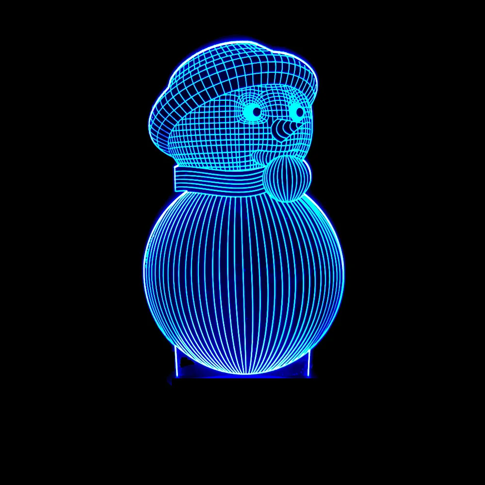 Рождественский снеговик красочный 3d светильник светодиодная иллюзионная лампа
