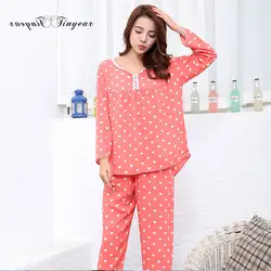 Новый список tinyear 2018 весна пижамы Для женщин модный принт из бамбукового волокна Pijama узор пижамный комплект Mujer пижамы оптом
