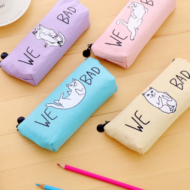 

2018 We Bag Kawaii Crazy Cat Pencils Case Canvas School Supplies Stationery Gift Estuches School Cute Pencil Box PencilBags