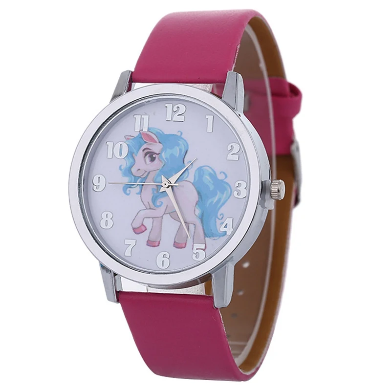 Часы с единорогом детские часы картонные животные Дети девушки кожаный ремешок аналоговые из сплава наручные часы с кварцевым механизмом - Цвет: RH