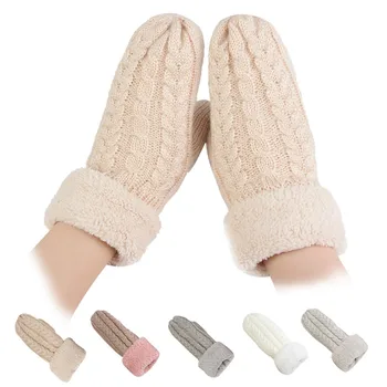 

Women Winter Gloves Fashion Knitted Twist Gloves Cashmere Plush Thick Warm Gloves Mittens guantes invierno luvas de inverno
