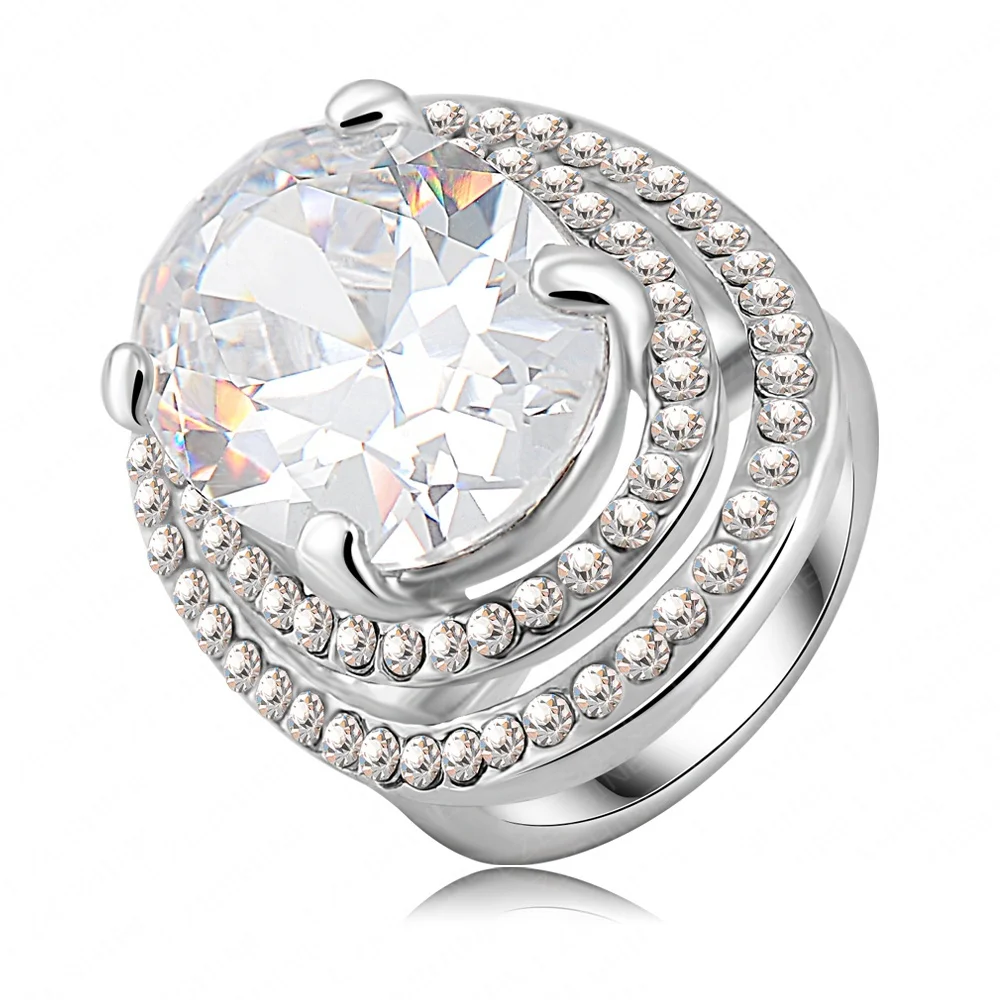 Luxury Classic Dress Rings Silver Color Austrian Crystal Elements
