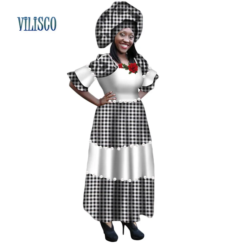 Африканский Базен Riche платья для женщин бисер имитация жемчуга вышивка длинное платье большого размера в африканском стиле женская одежда WY224
