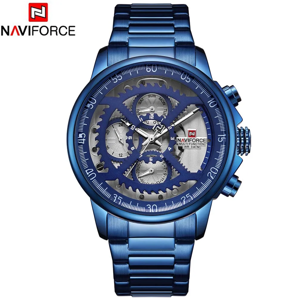 Naviforce 9150 мужские s часы лучший бренд класса люкс кварцевые часы Стальные мужские военные водонепроницаемые спортивные наручные часы мужские - Цвет: Синий