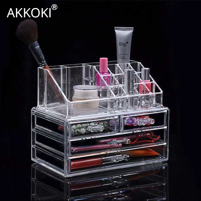 

Acrylic Transparent Makeup Organizer Storage Boxes Jewelry Drawers Box Make Up Casket For Cosmetics Brush Cosmetic Container
