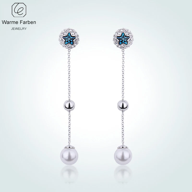 

WARME FARBEN Fine Jewelry Earing for Women Inlaid Zircon Star Long Link Chain Pearl Drop Earring for Party Brincos