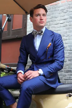

2018 Custom New Navy Blue Men Suit Groom Wedding Suits Prom Blazer Slim Fit 2 Piece Jacket Pant Groom Tuxedo Terno Masculino 007