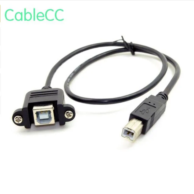 

100pcs USB 2.0 B Type Male to Female Printer Scanner Hard Disk Extension Cable with Screws for Panel Mount 50cm