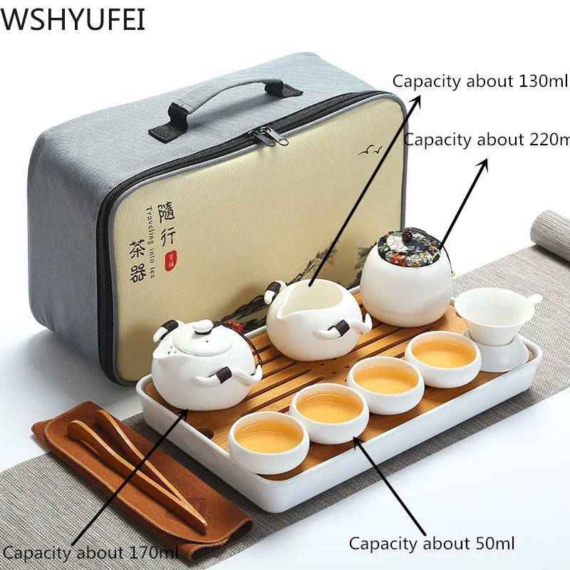 9PCS/lot travel ceramic tea set Simple household tea set accessories Tea cup capacity about 50ml WSHYUFEI