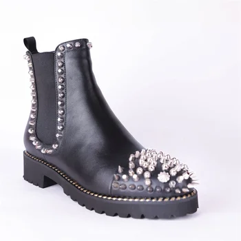 

Autumn and winter female Martin boots real cowhide fabric comfortable elastic band design fashion rivet decorative women's boots