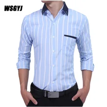 Мужская рубашка люксовый бренд, мужские рубашки с длинным рукавом, повседневные мужские рубашки в полоску, приталенные Мужские Рубашки s 2XL Camisa Masculina
