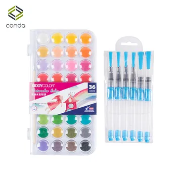 

CONDA Solid Watercolor Paints 36 Colors/Set Paint Brush Painting with Barrel Water Brushes Pigment Portable Plastic Box Travel