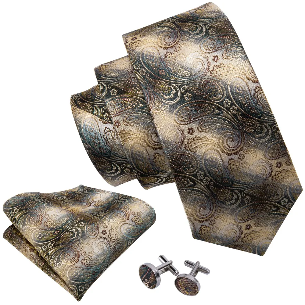 Модные Дизайнеры Для мужчин галстук платок 100% шелк коричневый Пейсли Барри. Ван шеи галстук для Для мужчин жених свадьба Бизнес LS-5023