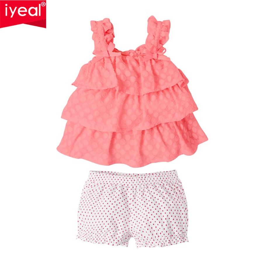 IYEAL/хлопковые комплекты для новорожденных Одежда для маленьких девочек многослойная футболка для маленьких девочек+ шаровары, летняя одежда для детей возрастом от 3 до 24 месяцев