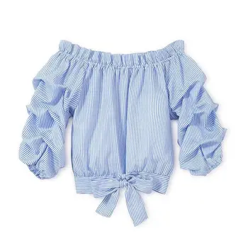 

Kids Baby Girl Off shoulder Striped Loose Bowknot Blouse T-shirt Tee Tops Children Clothes